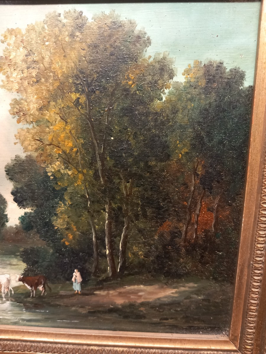 "La rivière", huile sur cuivre signée "Constant".-photo-4