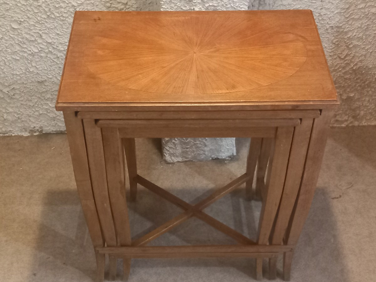 Set Of Three Nesting Tables, Art Nouveau, In The Style Of André Groult. Light Mahogany.-photo-2
