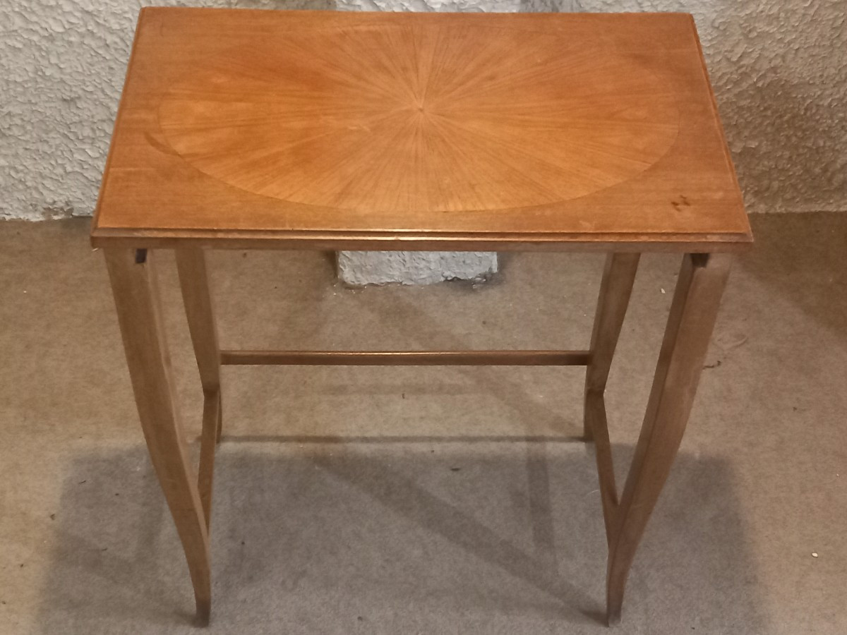 Set Of Three Nesting Tables, Art Nouveau, In The Style Of André Groult. Light Mahogany.-photo-3