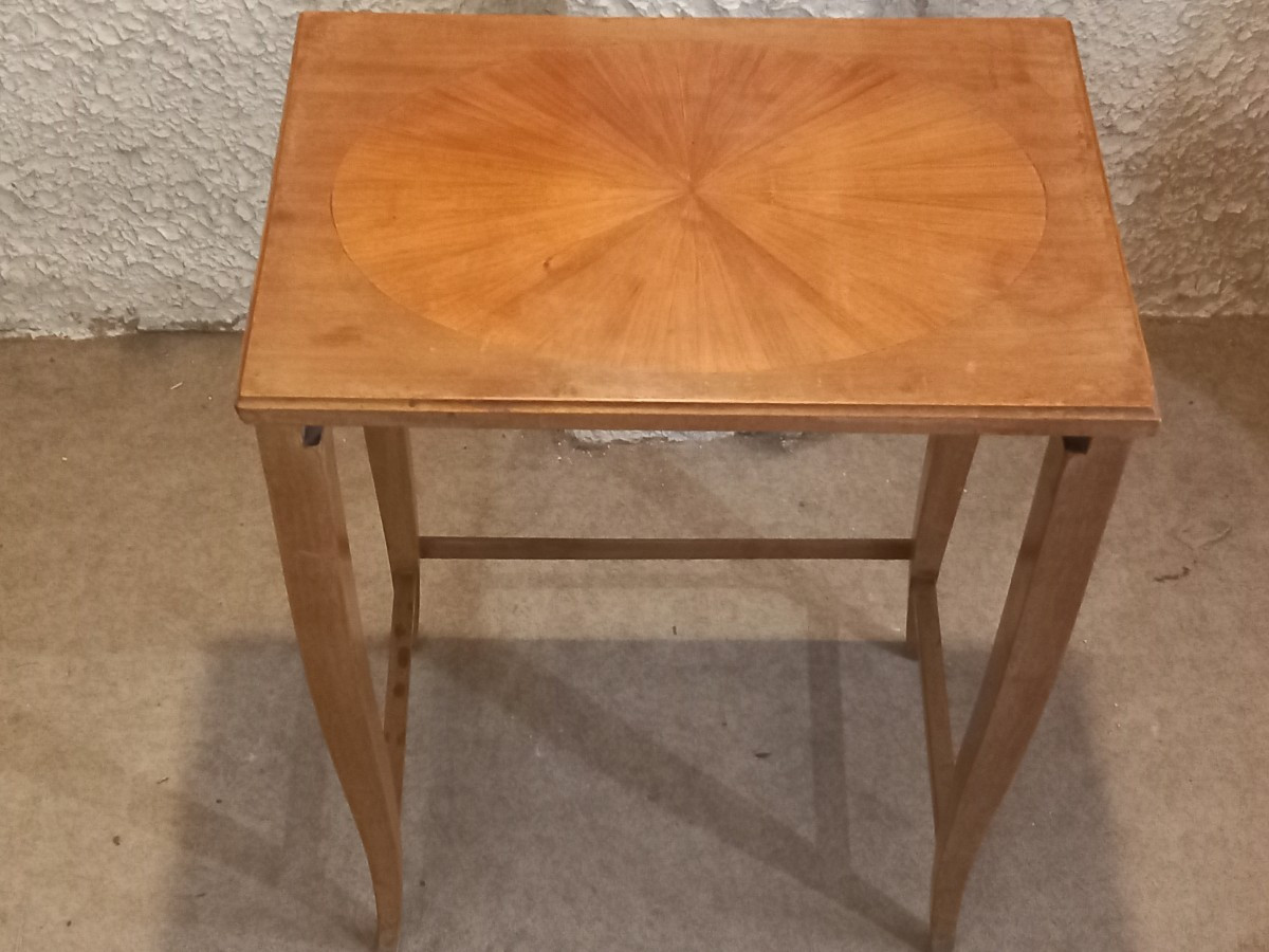Set Of Three Nesting Tables, Art Nouveau, In The Style Of André Groult. Light Mahogany.-photo-4