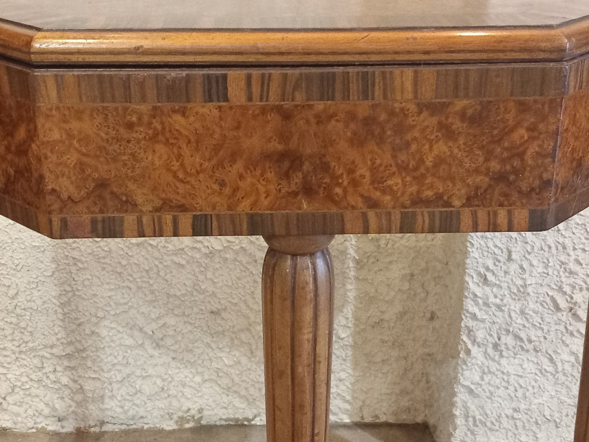 Console-table à jeux d'époque Art Déco, en palissandre de Rio, loupe d'amboine et acajou.-photo-3