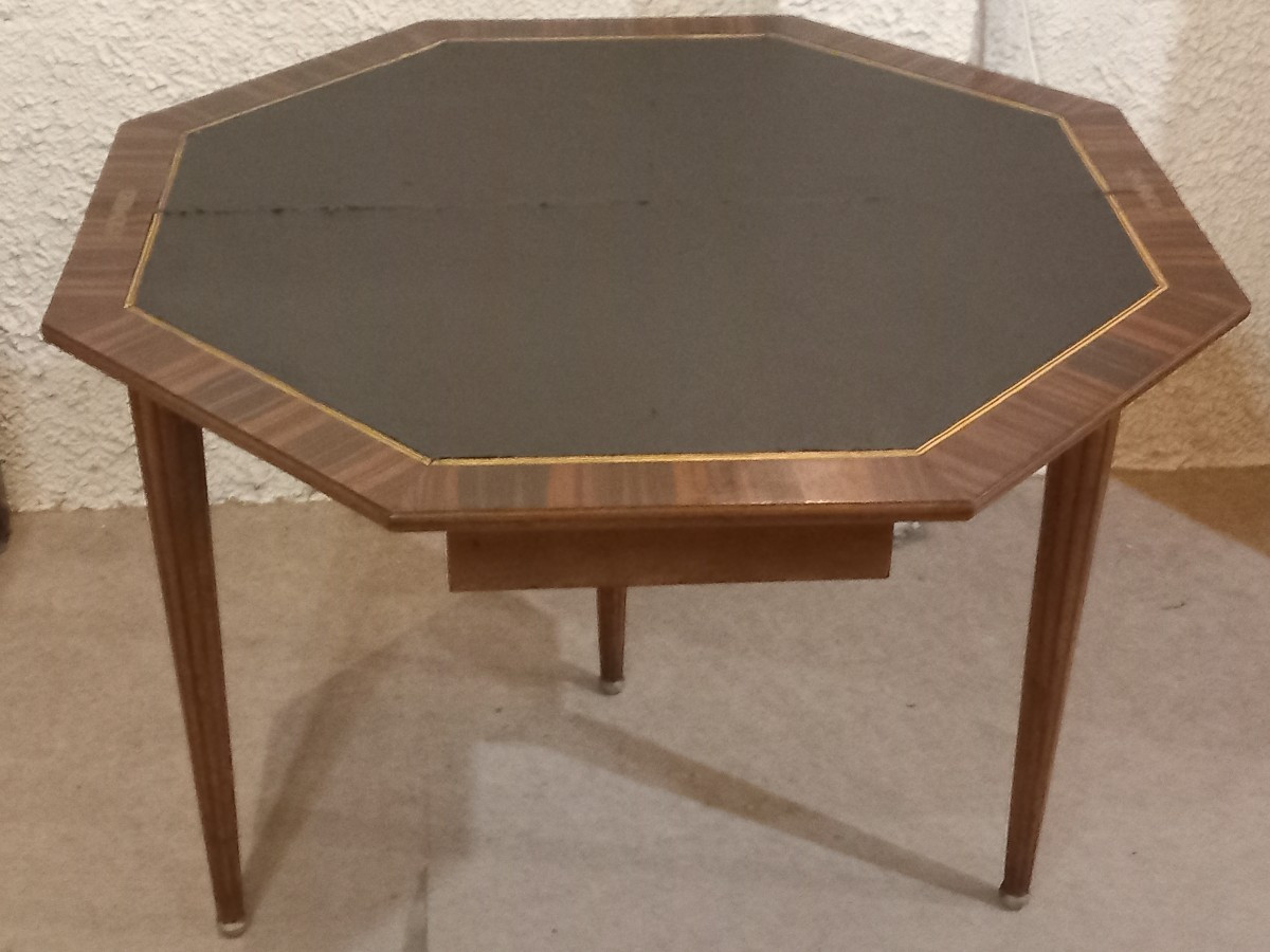 Console-table à jeux d'époque Art Déco, en palissandre de Rio, loupe d'amboine et acajou.-photo-6