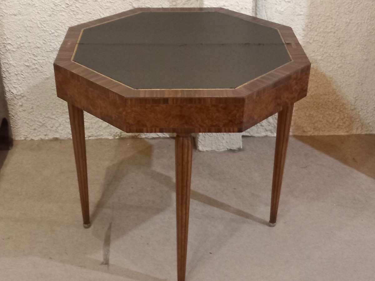 Console-table à jeux d'époque Art Déco, en palissandre de Rio, loupe d'amboine et acajou.-photo-8