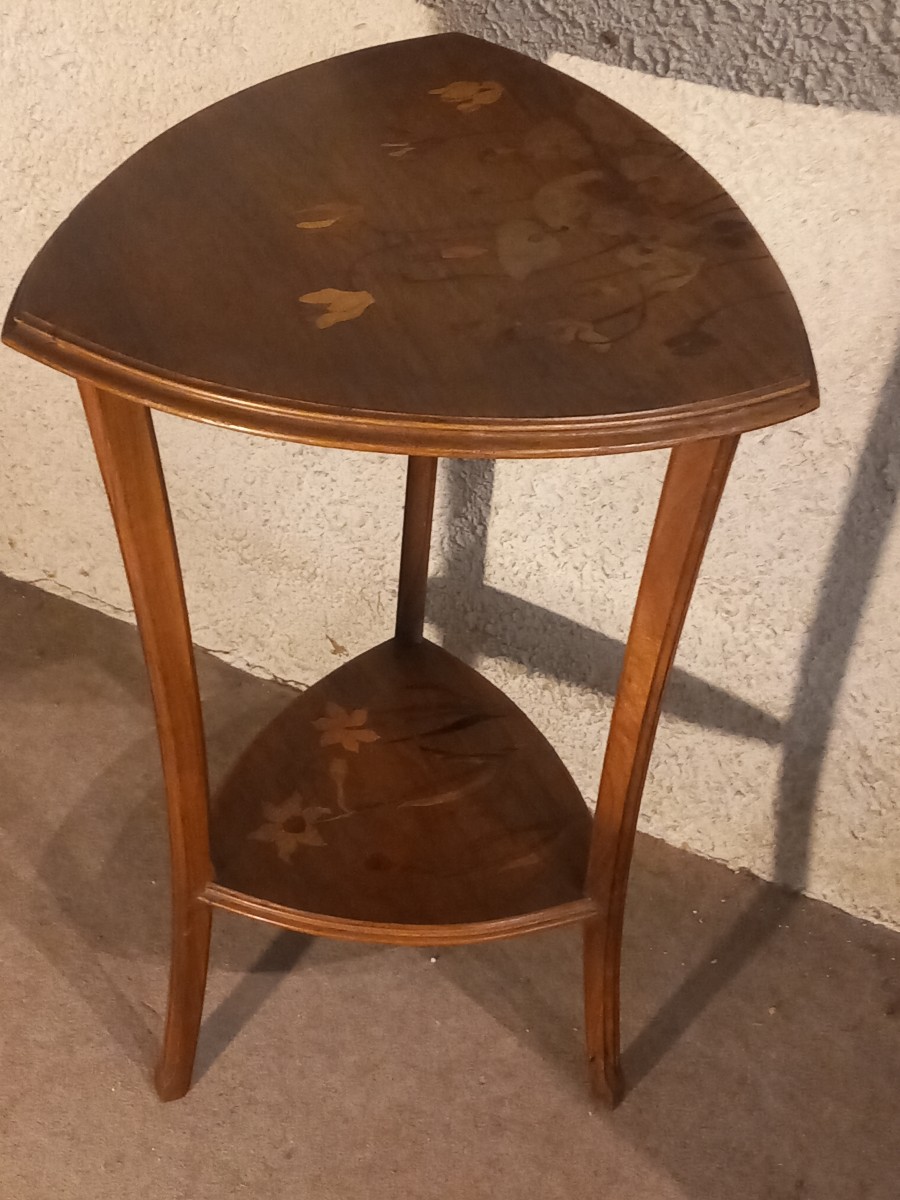Small Tripod Pedestal Table With Two Shelves, Art Nouveau Period.-photo-2