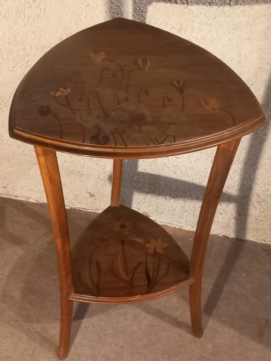 Small Tripod Pedestal Table With Two Shelves, Art Nouveau Period.