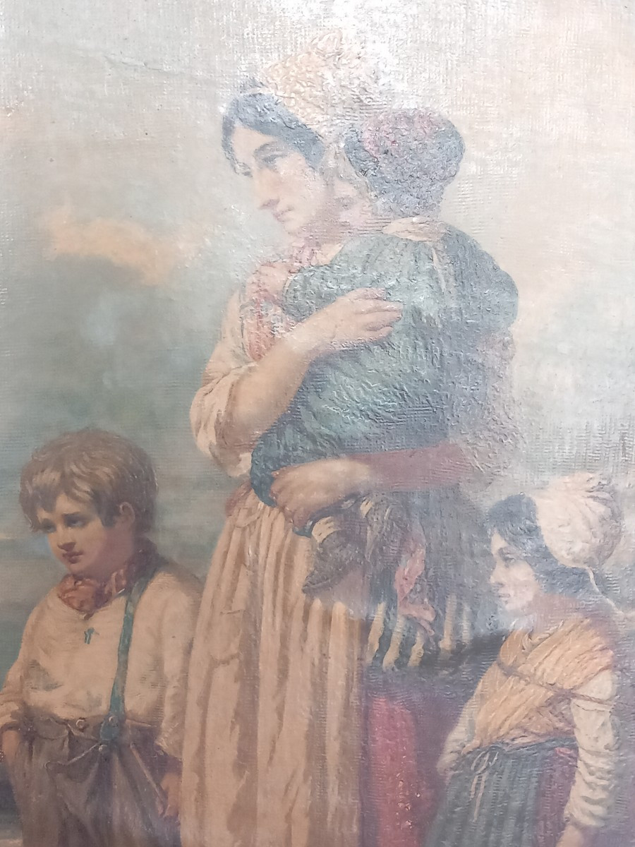 "oil On Canvas "the Fisherman's Waiting" Signed "boulogne, A. Delacroix".-photo-2