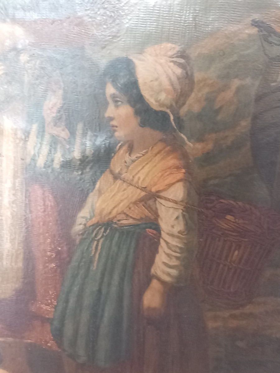 "oil On Canvas "the Fisherman's Waiting" Signed "boulogne, A. Delacroix".-photo-1