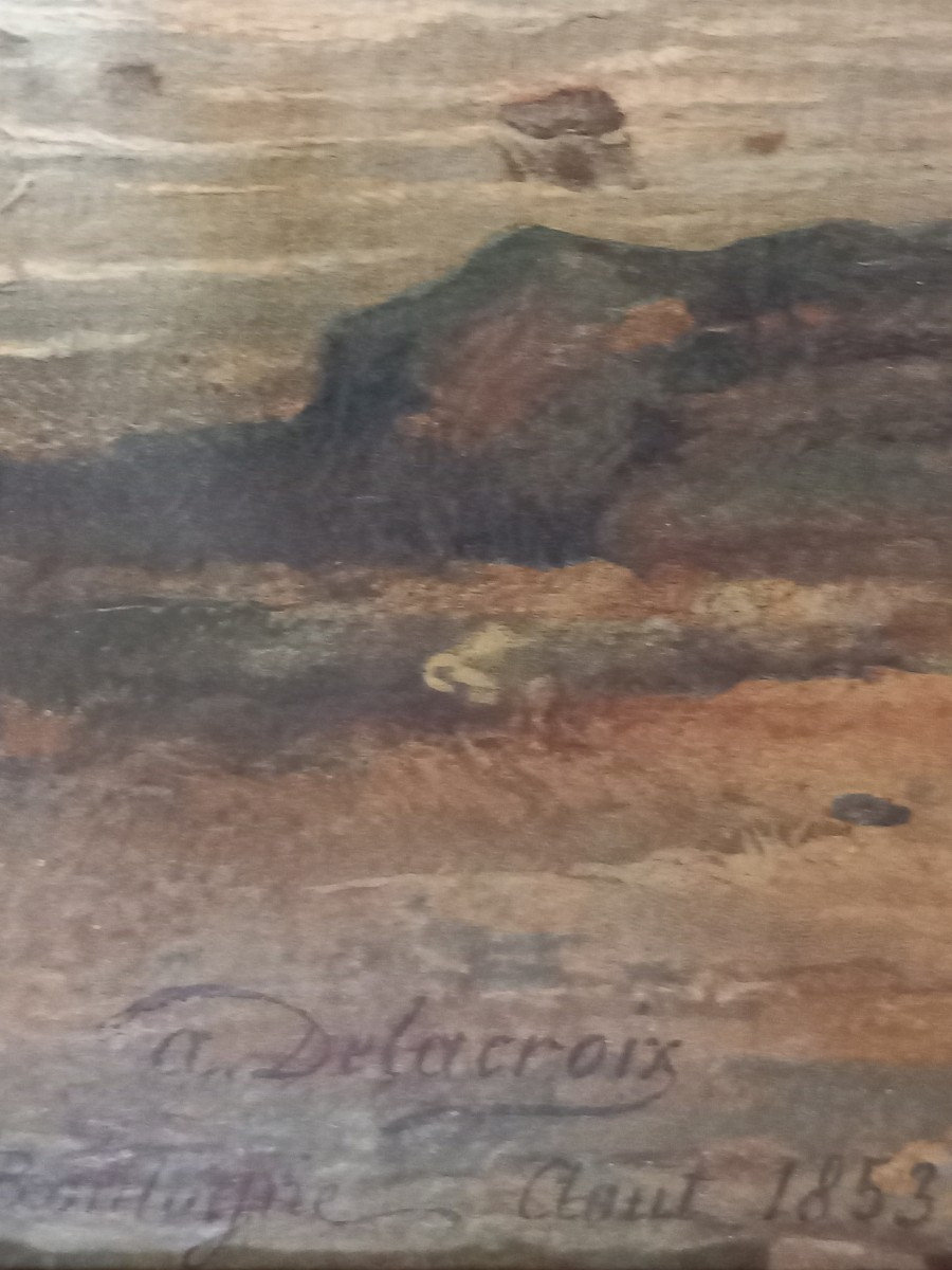 "oil On Canvas "the Fisherman's Waiting" Signed "boulogne, A. Delacroix".-photo-4