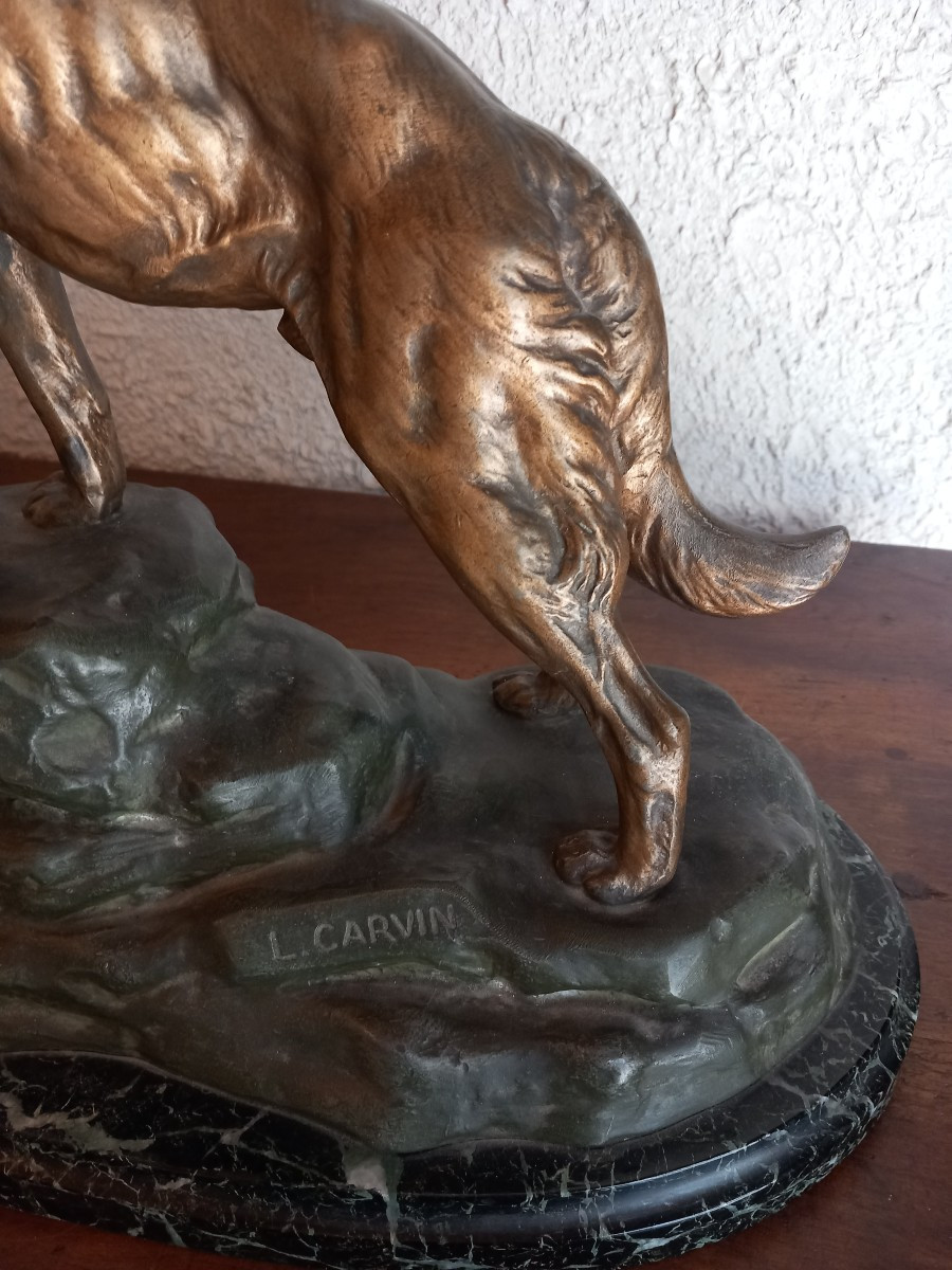 "Le loup à l'arrêt " régule signé "L. CARVIN".-photo-4