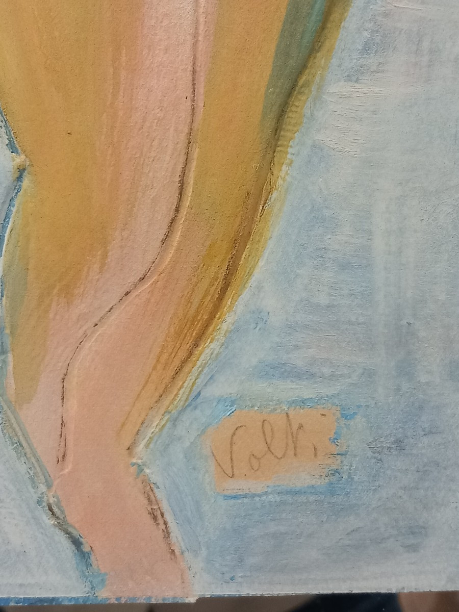 VOLTI, "nus debout", dessin 'gauffré' à la sanguine,  époque années 40-50.-photo-2