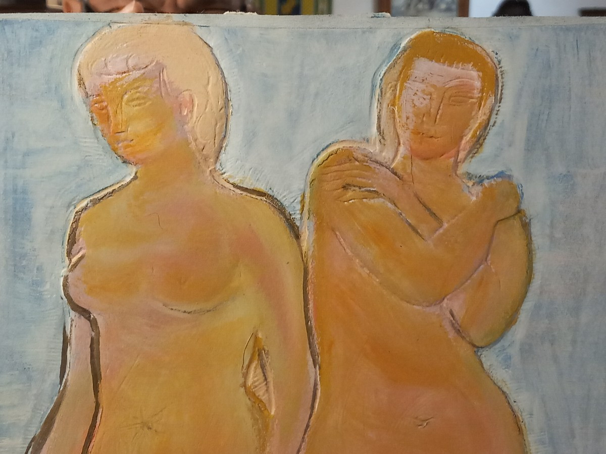 VOLTI, "nus debout", dessin 'gauffré' à la sanguine,  époque années 40-50.-photo-3