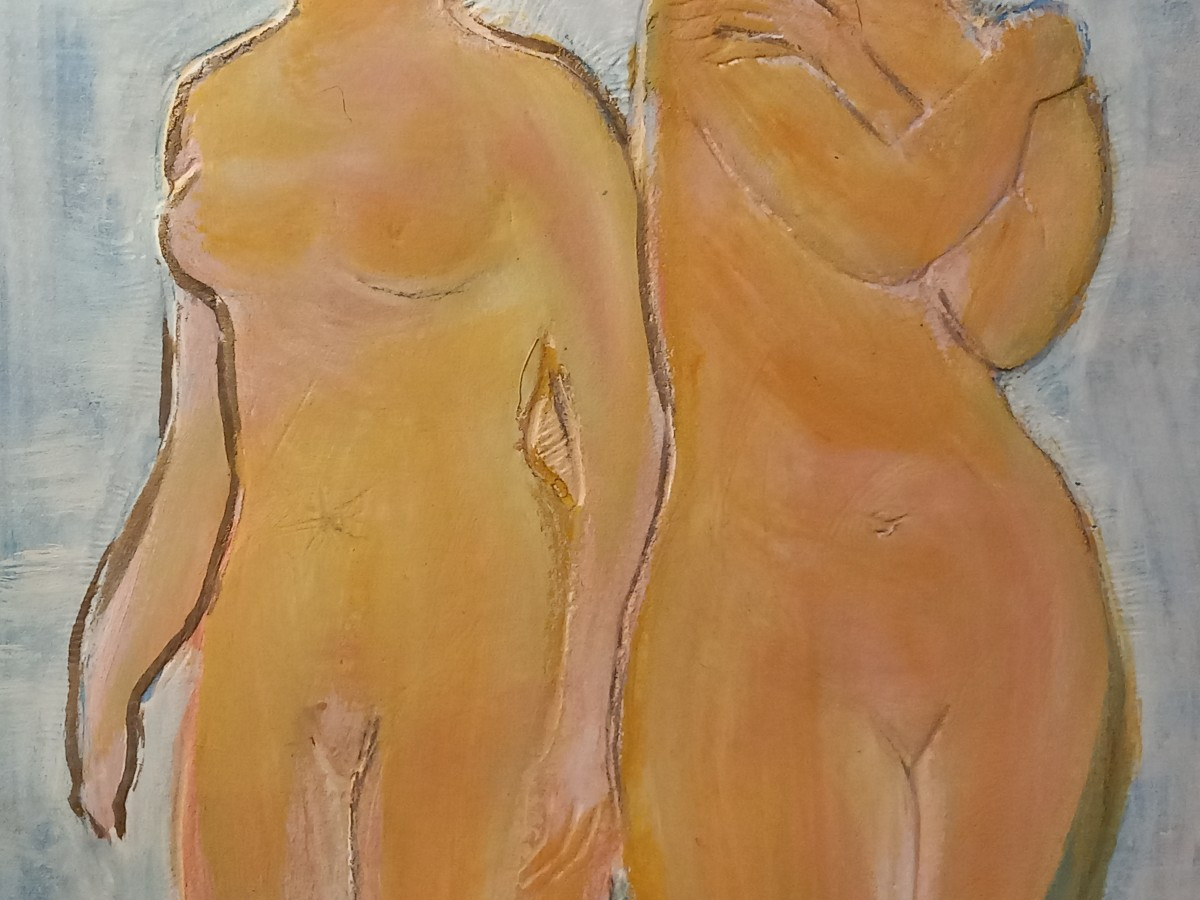 VOLTI, "nus debout", dessin 'gauffré' à la sanguine,  époque années 40-50.-photo-4