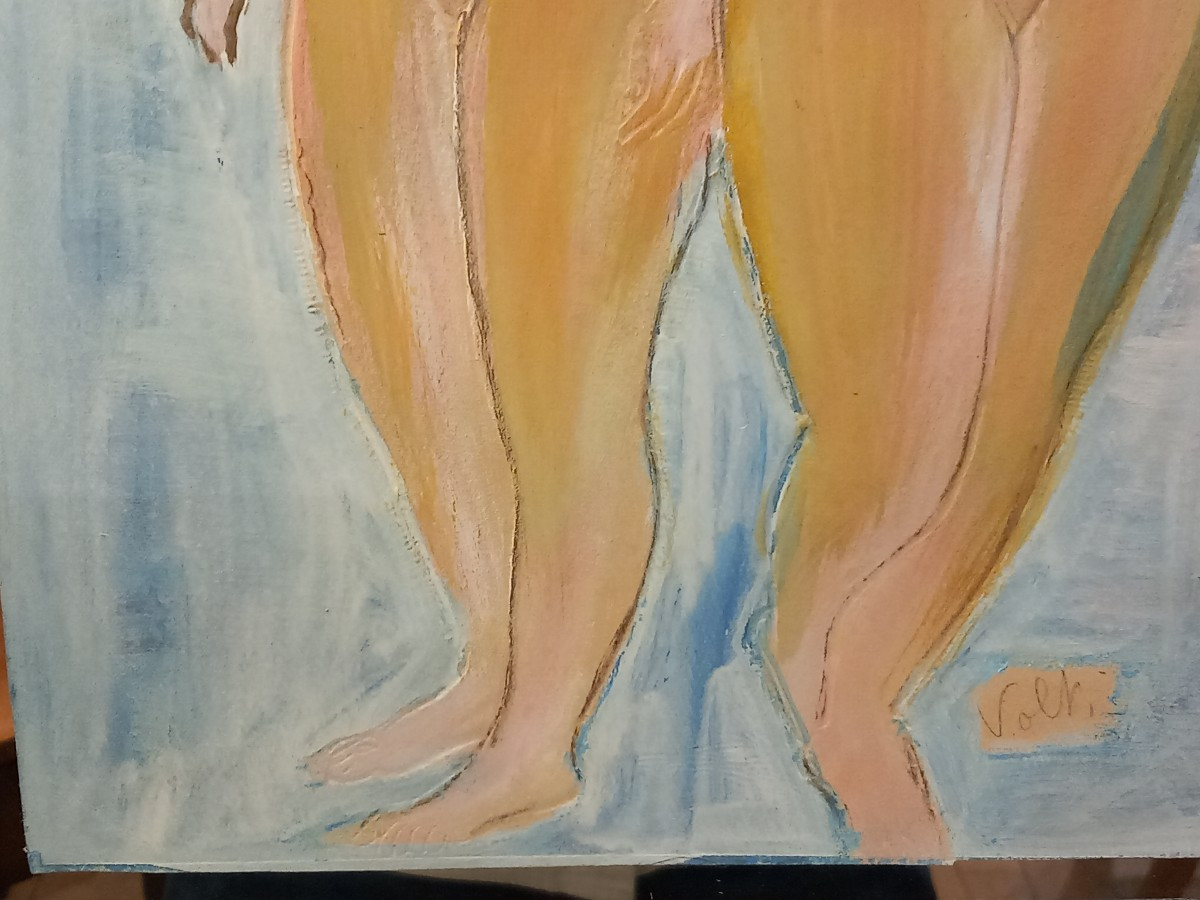 VOLTI, "nus debout", dessin 'gauffré' à la sanguine,  époque années 40-50.-photo-1