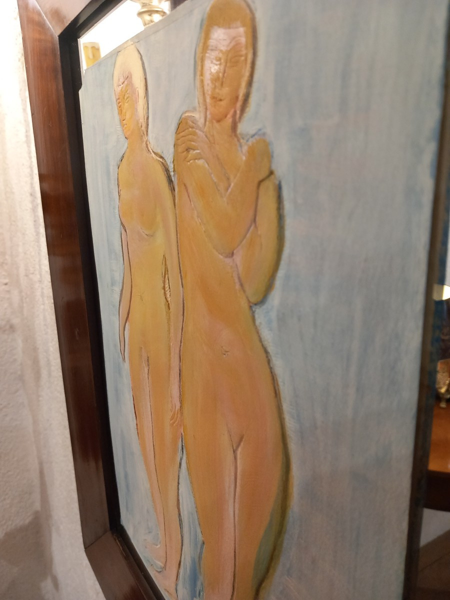 VOLTI, "nus debout", dessin 'gauffré' à la sanguine,  époque années 40-50.-photo-2