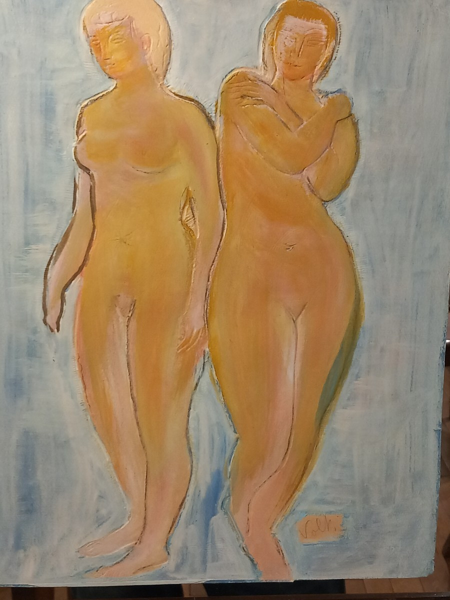 VOLTI, "nus debout", dessin 'gauffré' à la sanguine,  époque années 40-50.