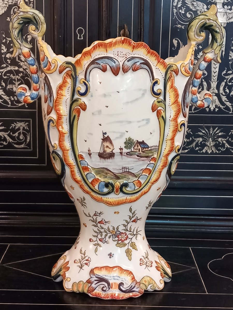 Vase en faïence de Desvres(62), signé "F.F", pour Fourmaintraux Frères. -photo-3