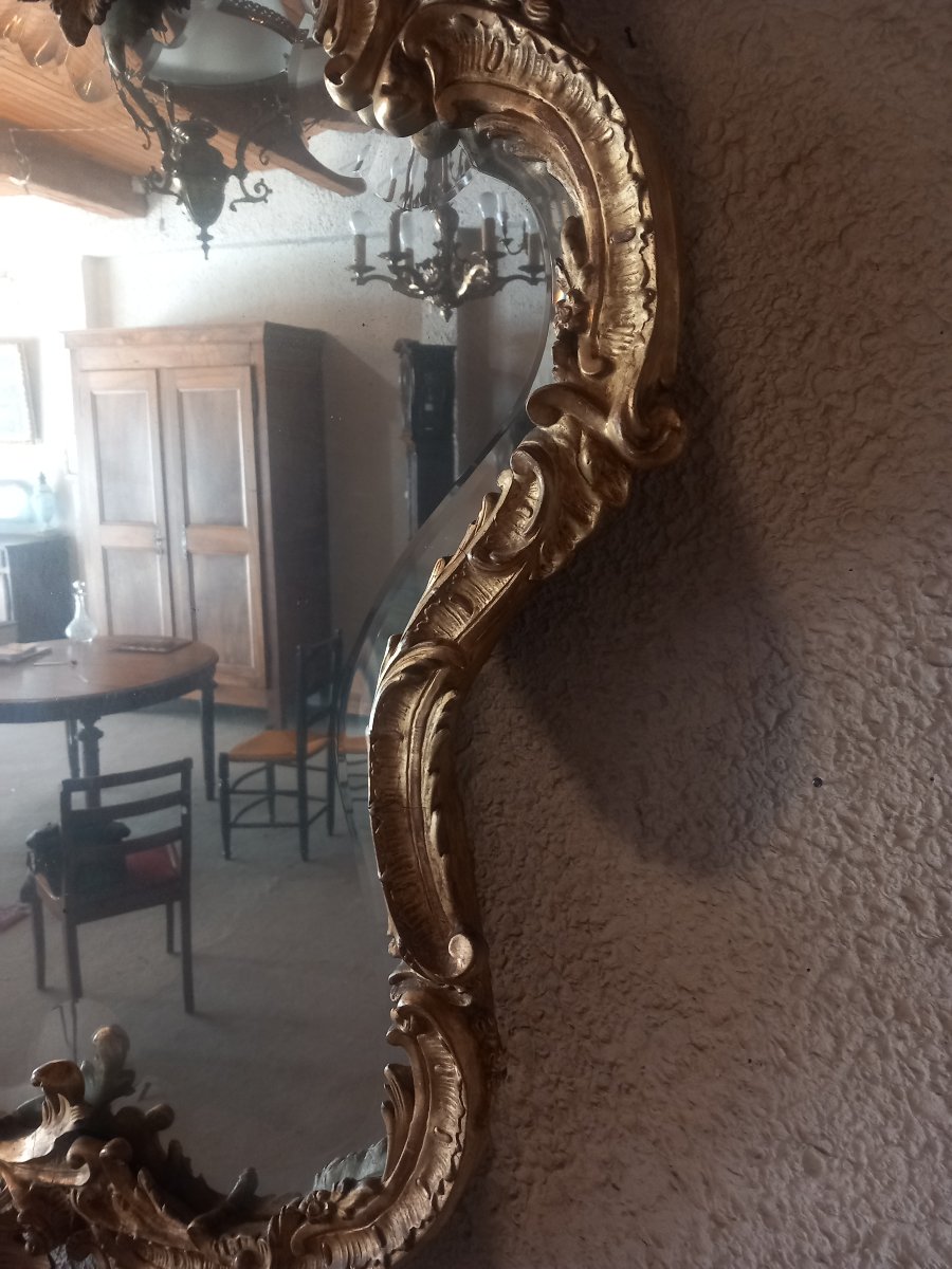 Large Mirror, Louis XV Style, Gilded Wood, Napoleon III Period.-photo-2
