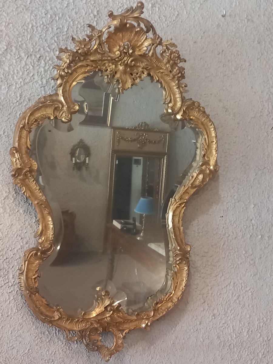 Large Mirror, Louis XV Style, Gilded Wood, Napoleon III Period.-photo-3