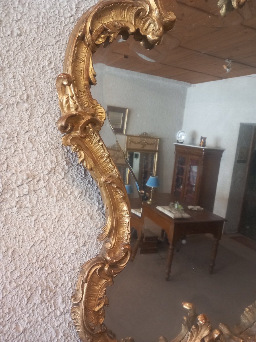 Large Mirror, Louis XV Style, Gilded Wood, Napoleon III Period.-photo-4