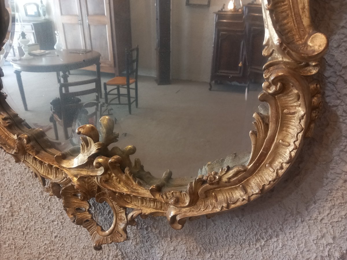 Large Mirror, Louis XV Style, Gilded Wood, Napoleon III Period.-photo-2