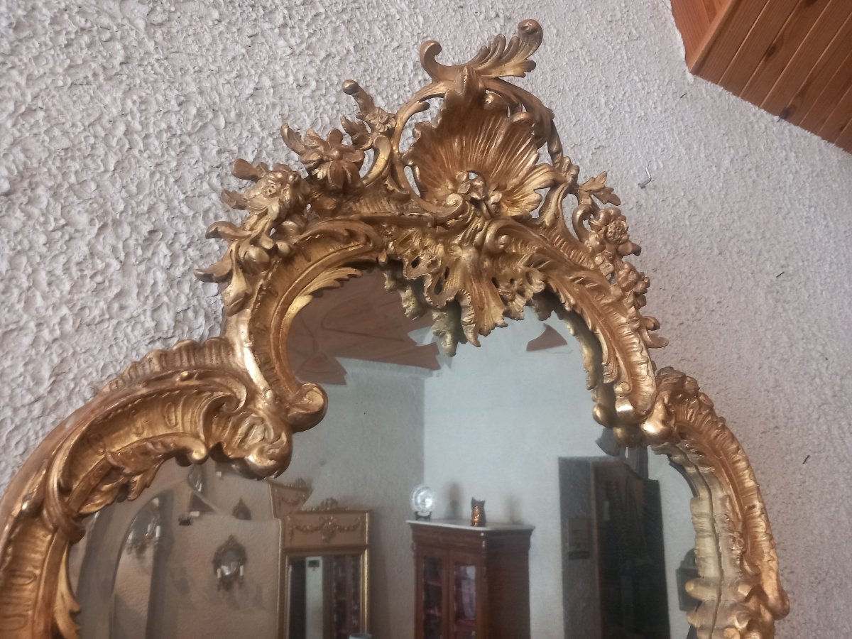 Large Mirror, Louis XV Style, Gilded Wood, Napoleon III Period.-photo-3