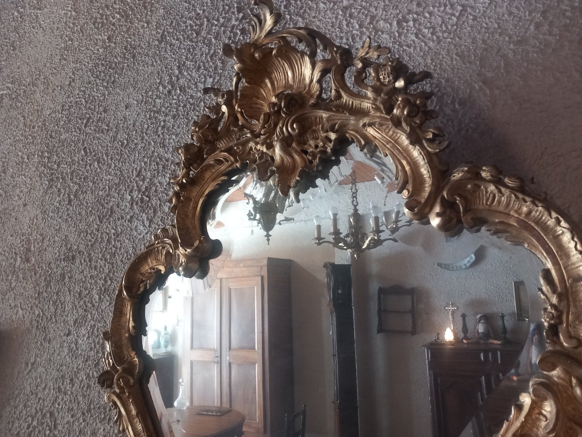 Large Mirror, Louis XV Style, Gilded Wood, Napoleon III Period.-photo-4