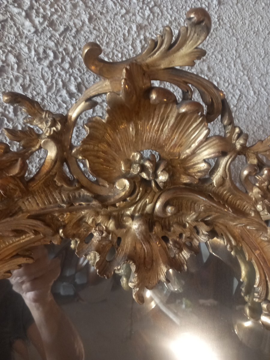 Large Mirror, Louis XV Style, Gilded Wood, Napoleon III Period.-photo-6