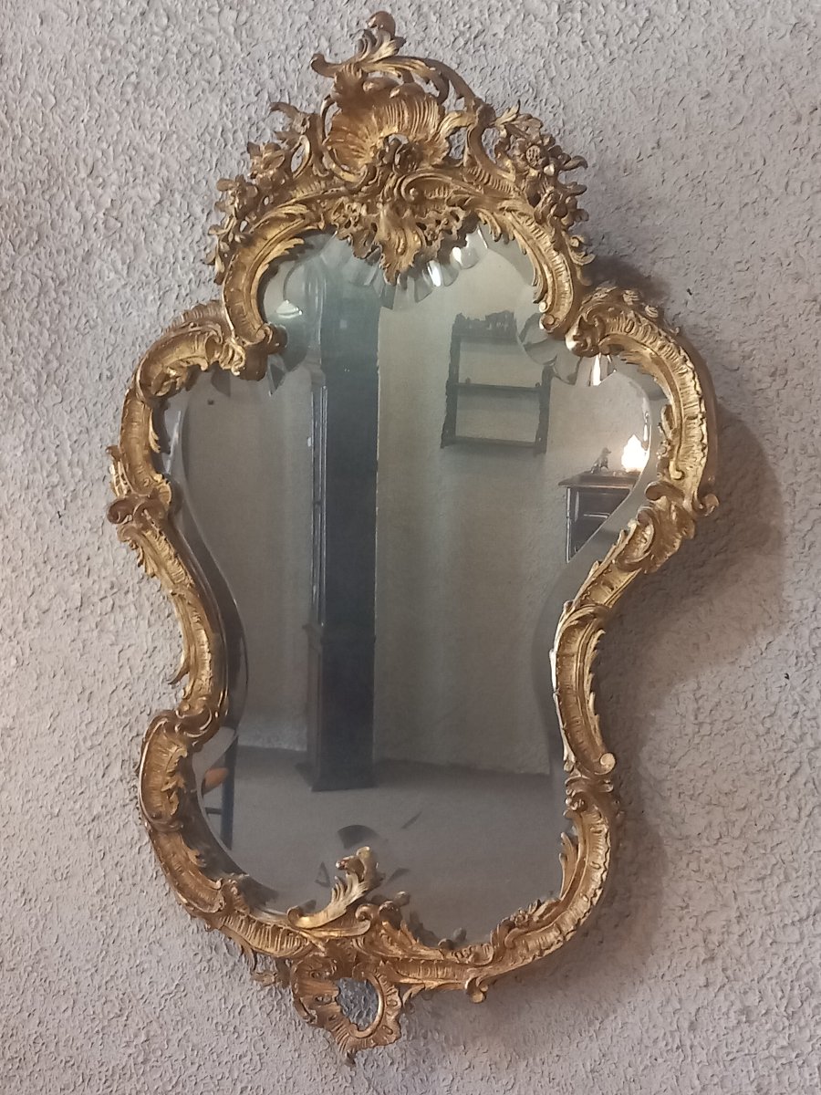 Large Mirror, Louis XV Style, Gilded Wood, Napoleon III Period.