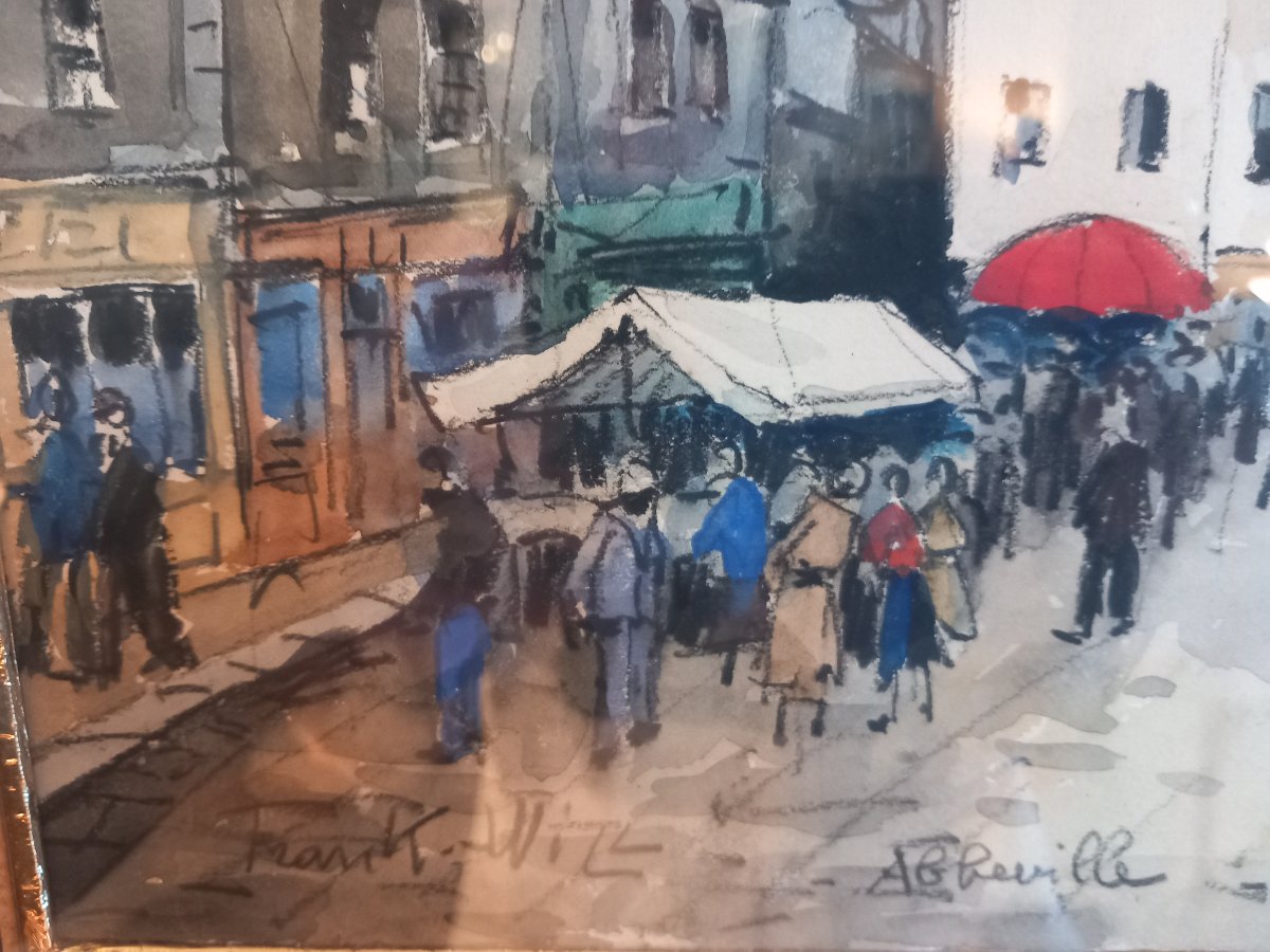 "Marché à Abbeville", aquarelle de Frank WILL (1900-1951)-photo-2