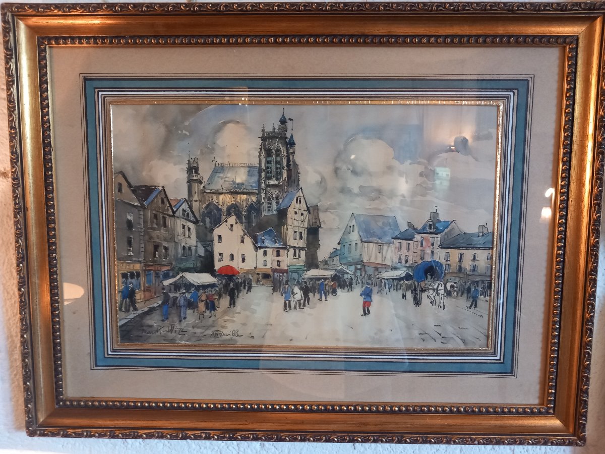 "Marché à Abbeville", aquarelle de Frank WILL (1900-1951)-photo-3