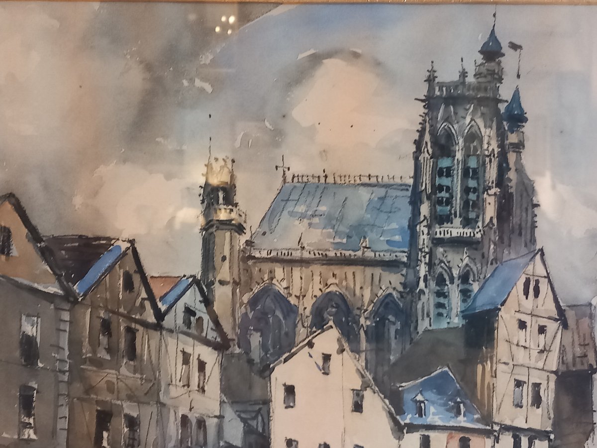"Marché à Abbeville", aquarelle de Frank WILL (1900-1951)-photo-4