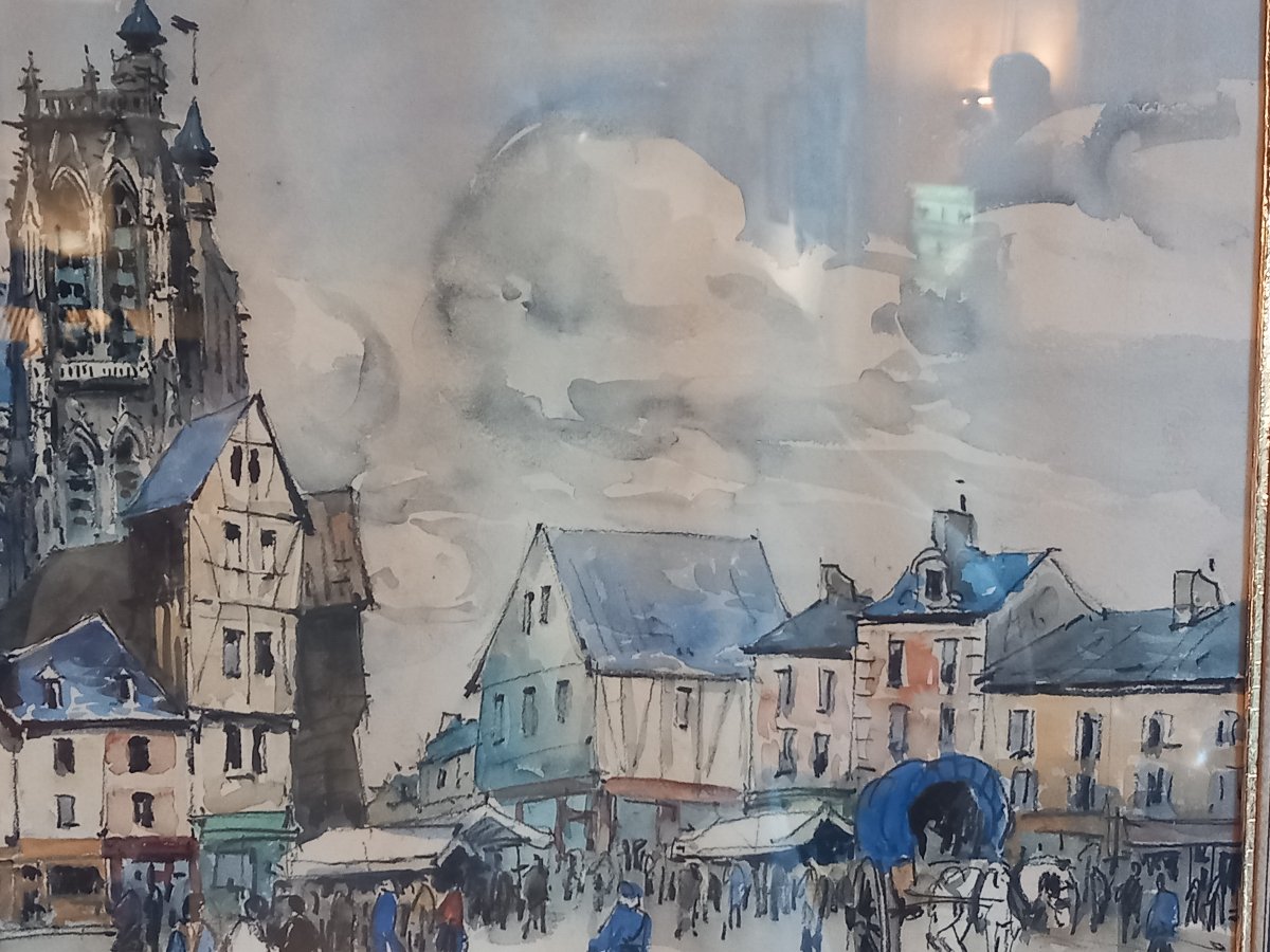 "Marché à Abbeville", aquarelle de Frank WILL (1900-1951)-photo-2