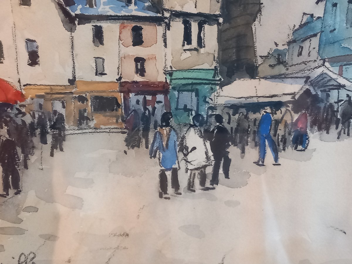 "Marché à Abbeville", aquarelle de Frank WILL (1900-1951)-photo-3