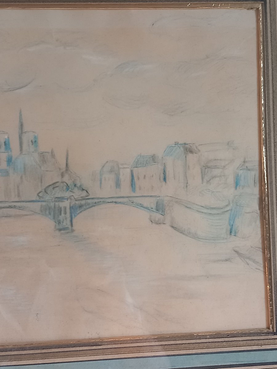 "Vue de Notre Dame de Paris", dessin de Maximilien LUCE (1858-1941)-photo-2