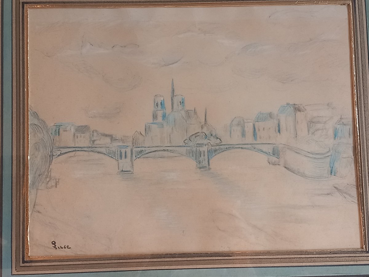 "Vue de Notre Dame de Paris", dessin de Maximilien LUCE (1858-1941)