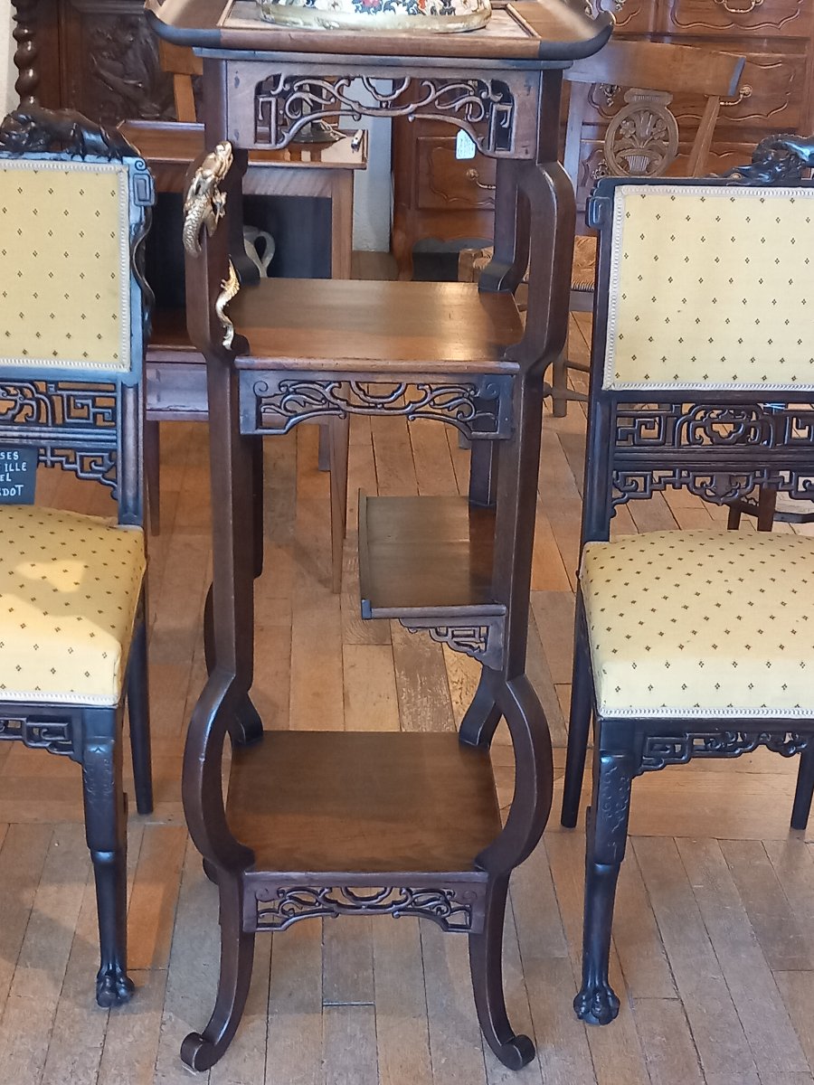 Gabriel VIARDOT, suite d'une paire de chaises (signées) et d'une selette. Fin 19ème, acajou.-photo-3