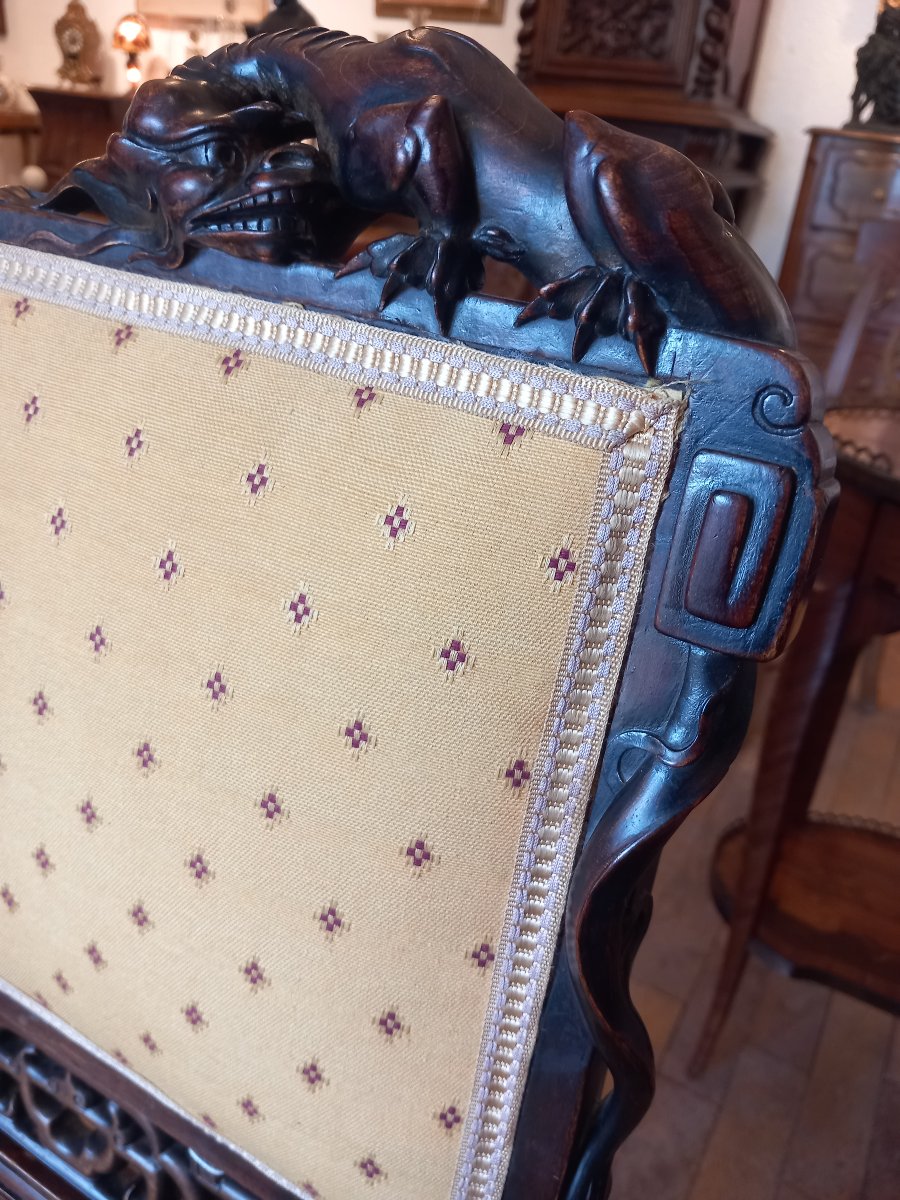 Gabriel VIARDOT, suite d'une paire de chaises (signées) et d'une selette. Fin 19ème, acajou.-photo-5