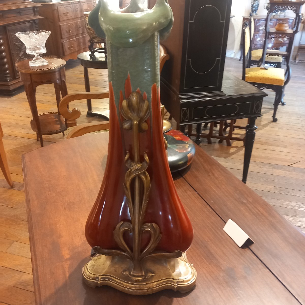 Large Art Nouveau Ceramic Vase With A Gilded Bronze Mount By Charles Gautier.-photo-2