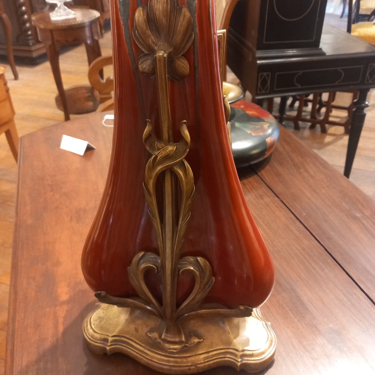 Large Art Nouveau Ceramic Vase With A Gilded Bronze Mount By Charles Gautier.-photo-3