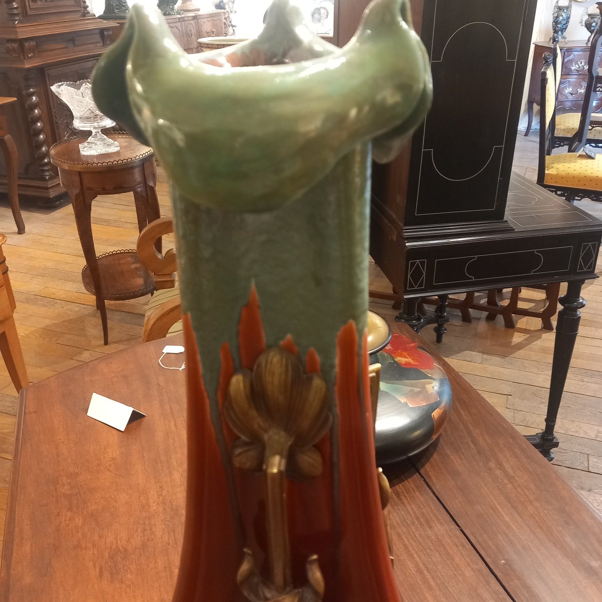 Large Art Nouveau Ceramic Vase With A Gilded Bronze Mount By Charles Gautier.-photo-1