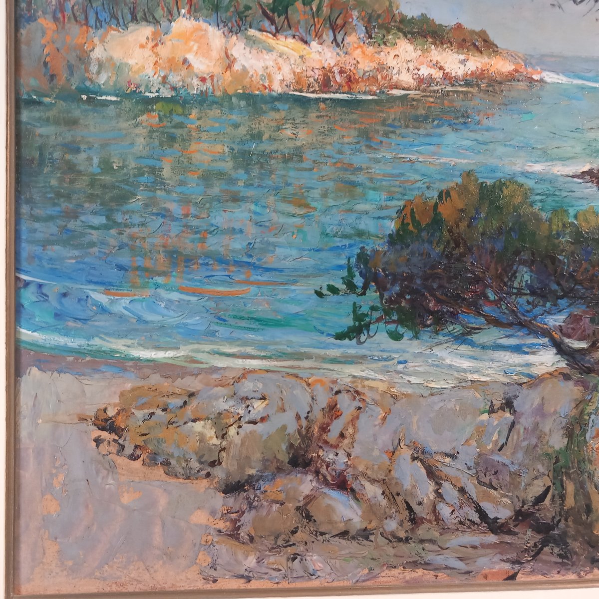 "Bord de côte entre Carry et Sausset", huile sur Isorel, signée 'Van Den Bussche.-photo-1