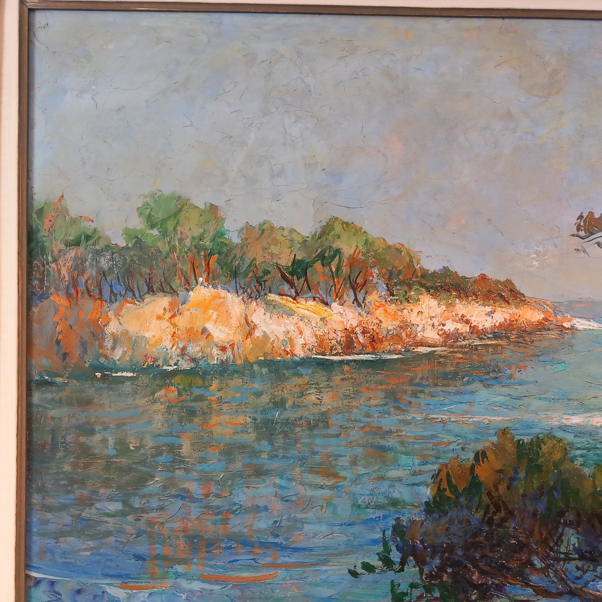 "Bord de côte entre Carry et Sausset", huile sur Isorel, signée 'Van Den Bussche.-photo-2