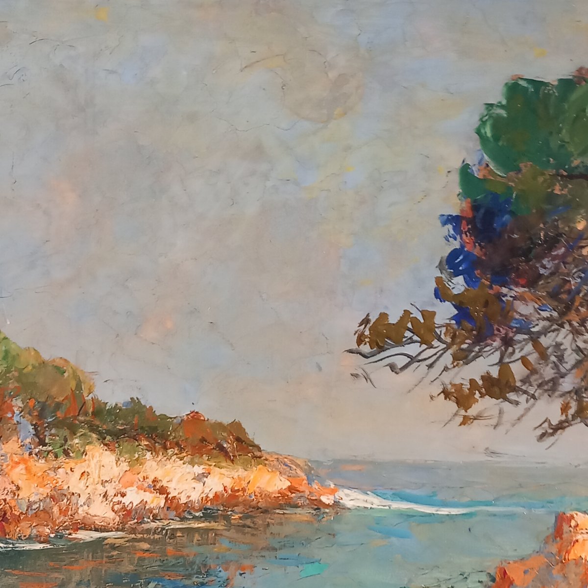 "Bord de côte entre Carry et Sausset", huile sur Isorel, signée 'Van Den Bussche.-photo-4