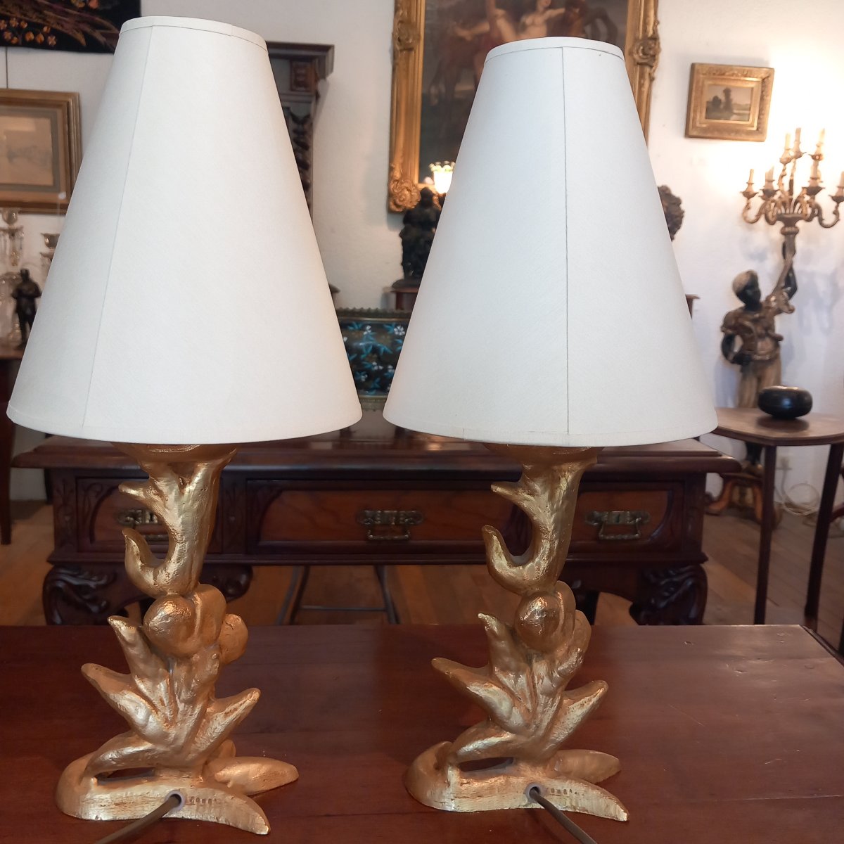 Paire de lampes de table modernistes, signées  Georges Mathias.-photo-3