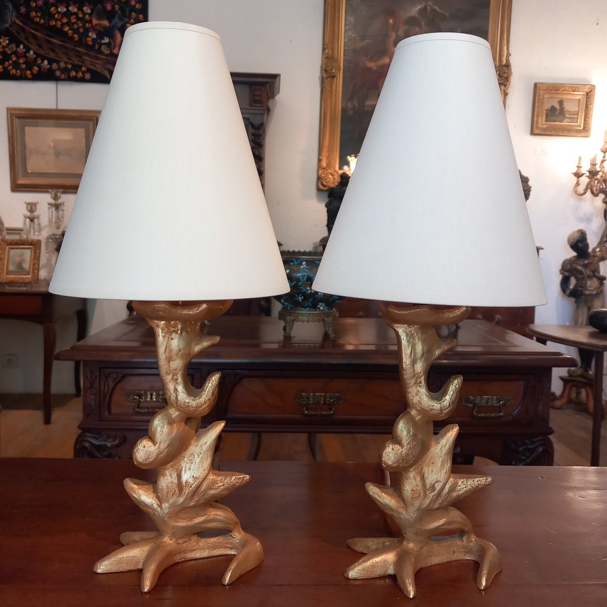 Paire de lampes de table modernistes, signées  Georges Mathias.