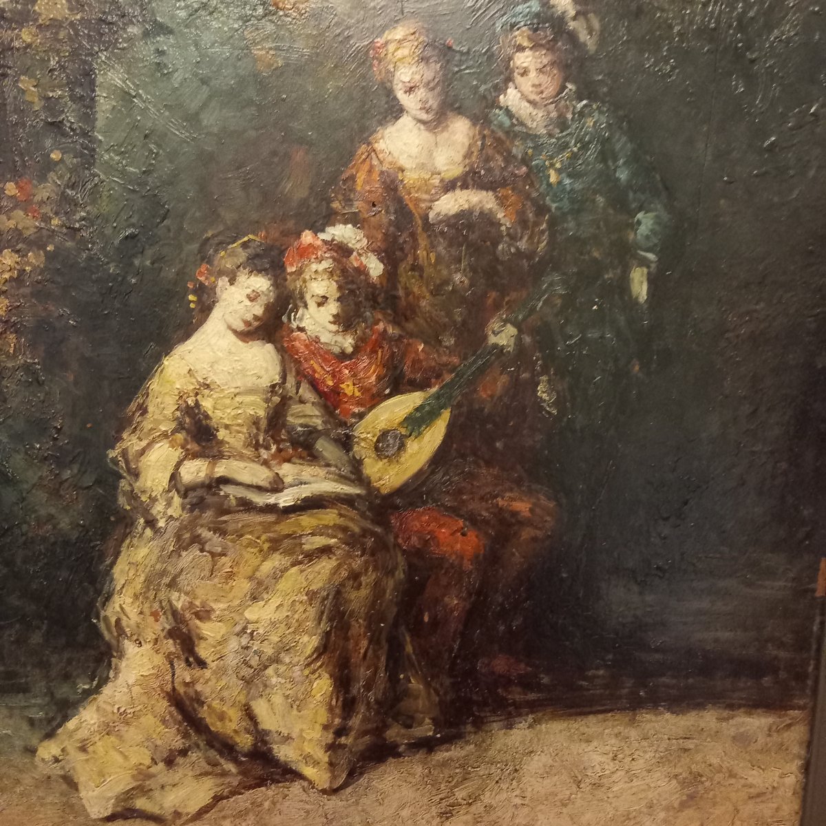 "music Lesson In A Park," Oil On Panel By Adolphe Monicelli.-photo-2