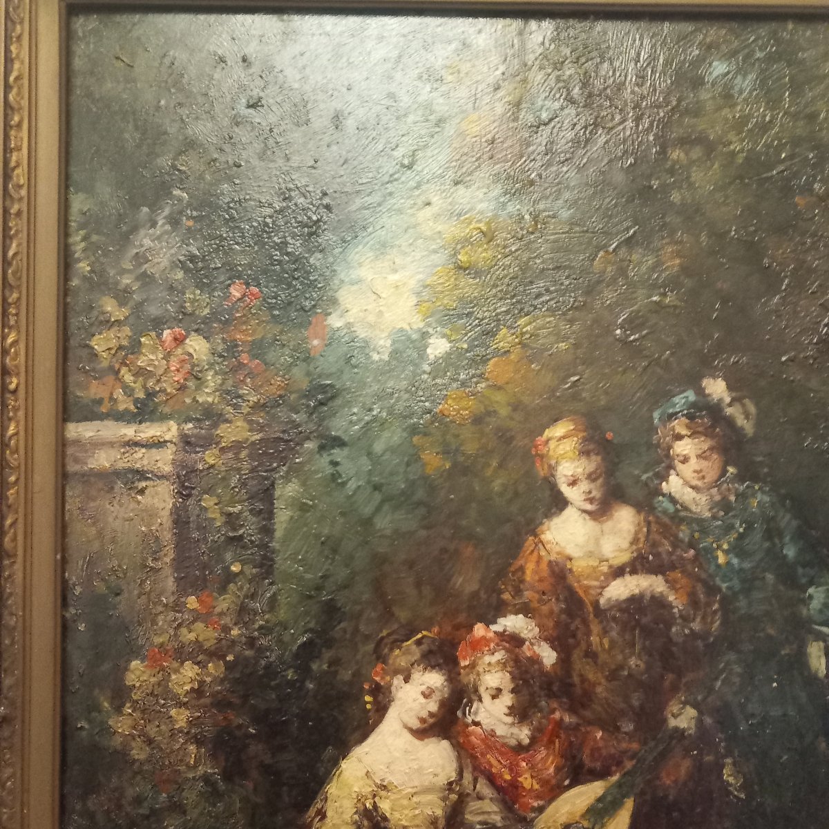 "music Lesson In A Park," Oil On Panel By Adolphe Monicelli.-photo-4