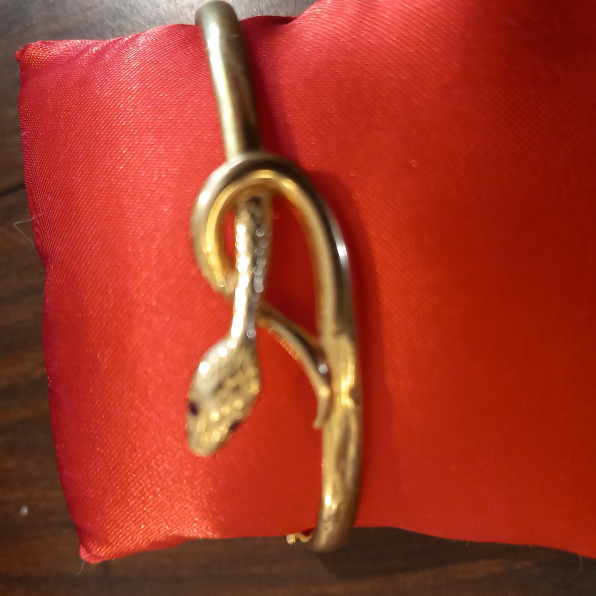 "snake" Bangle Bracelet, 18-karat Gold, 2 Rubies. Art Nouveau. -photo-6