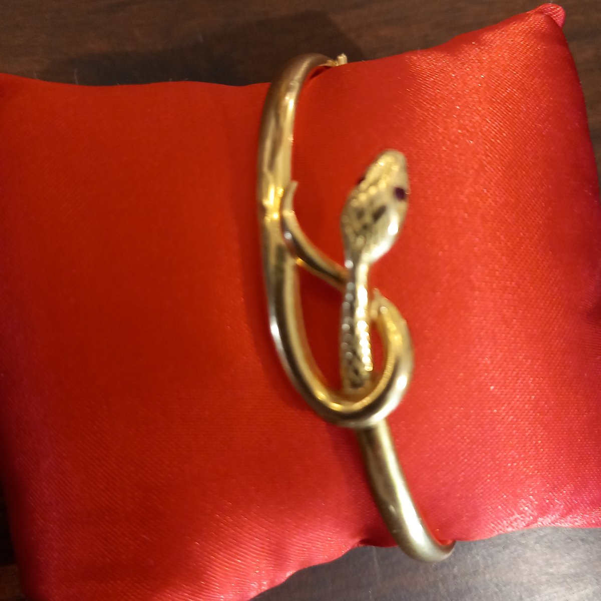 "snake" Bangle Bracelet, 18-karat Gold, 2 Rubies. Art Nouveau. -photo-7