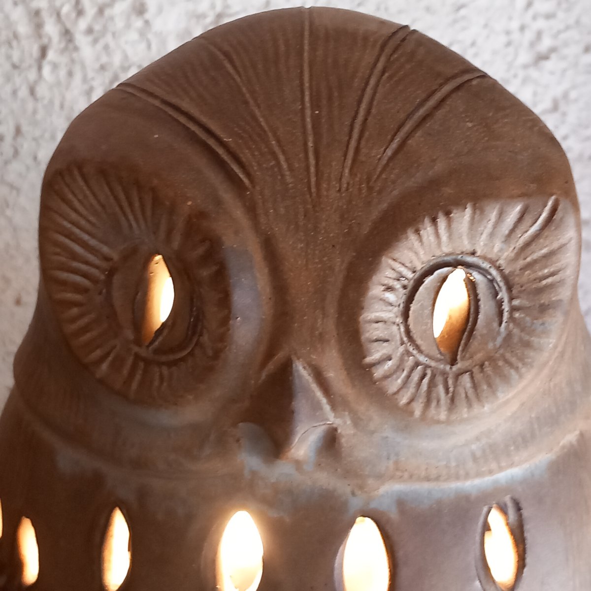 Vintage "owl" Lamp Made Of Openwork Stoneware. Designed By Agnès Escala, 1960s–1970s.-photo-4